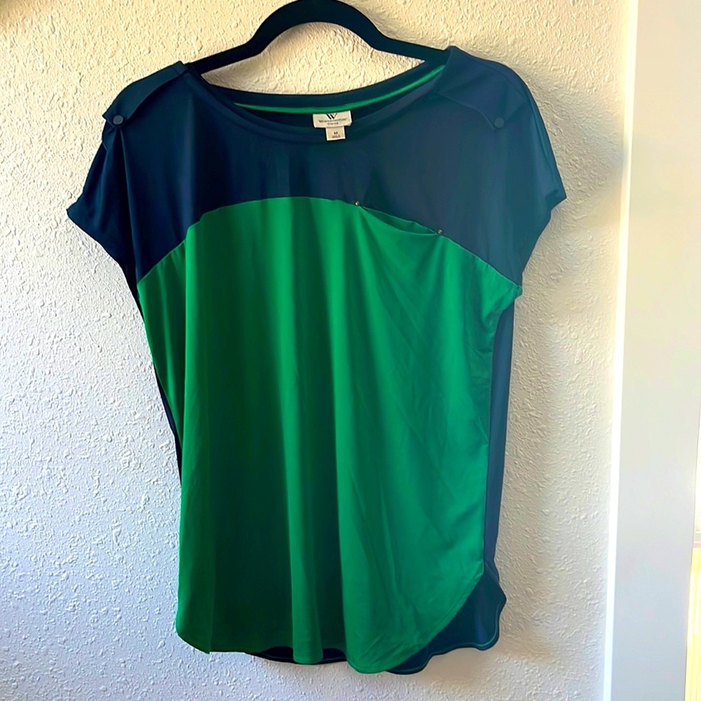 Worthington Green and Navy Colorblock Stretch top